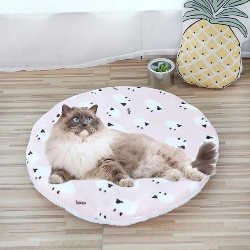 Round Soft Warm Pet Bed Mat Double Sided Washable Foldable Round Soft Warm Pet Bed Mat Double Sided Washable Foldable