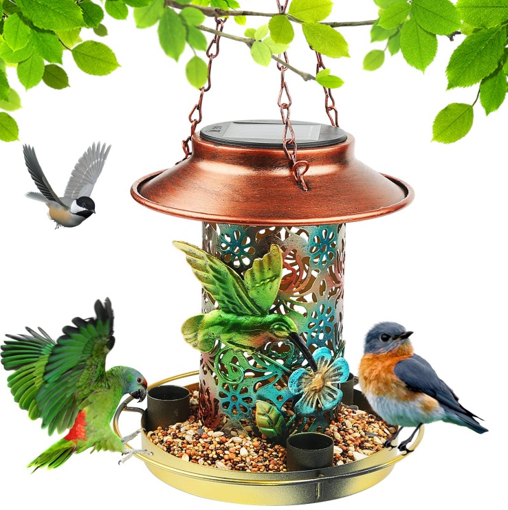 Solar Bird Feeder For Outdoors Hanging, Metal Wild Bird Feeder For Cardinals Solar Bird Feeder For Outdoors Hanging, Metal Wild Bird Feeder For Cardinals