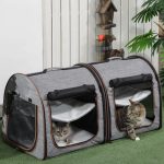 Portable Soft-sided Pet Cat Carrier With Divider, Two Compartments, Padded And Storage Bag, Grey - Image 6